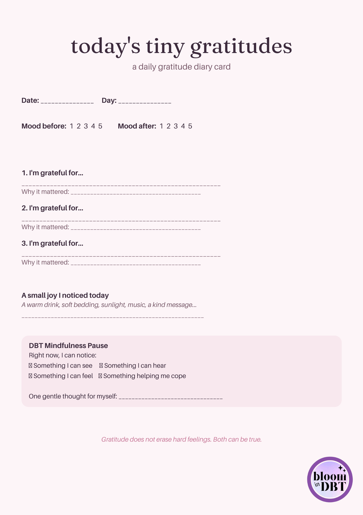 The Gratitude Tracker: DBT-Informed Gratitude Journal & Diary (Print at Home PDF)